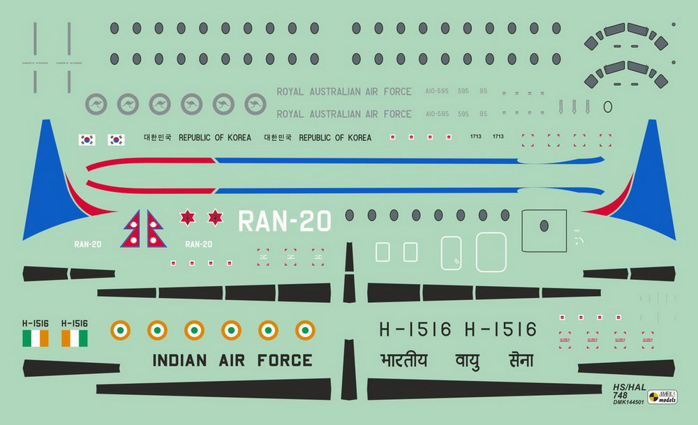 Mark I Decals DMK144-501 1:144 HS.748/HAL-748 Andover Military Pt.1
