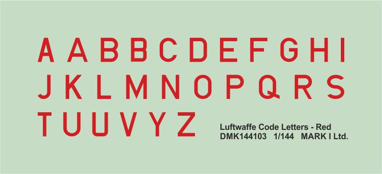 Mark I Decals DMK144103 1:144 Luftwaffe Code Letters