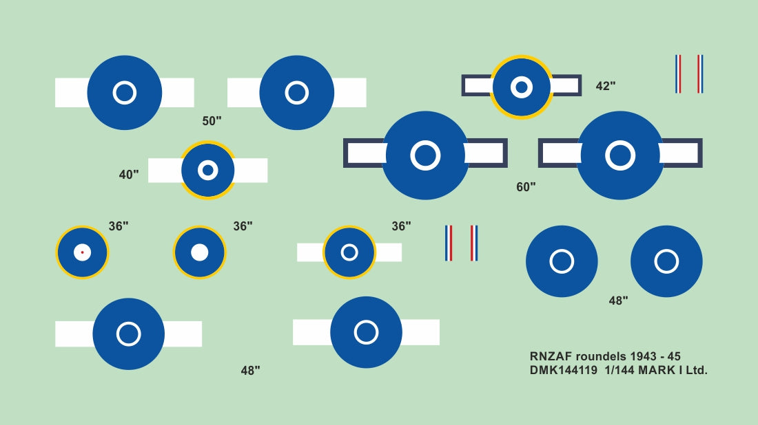 Mark I DMK144119 1:144 RNZAF Insignia 1943-45 Roundels & Bars