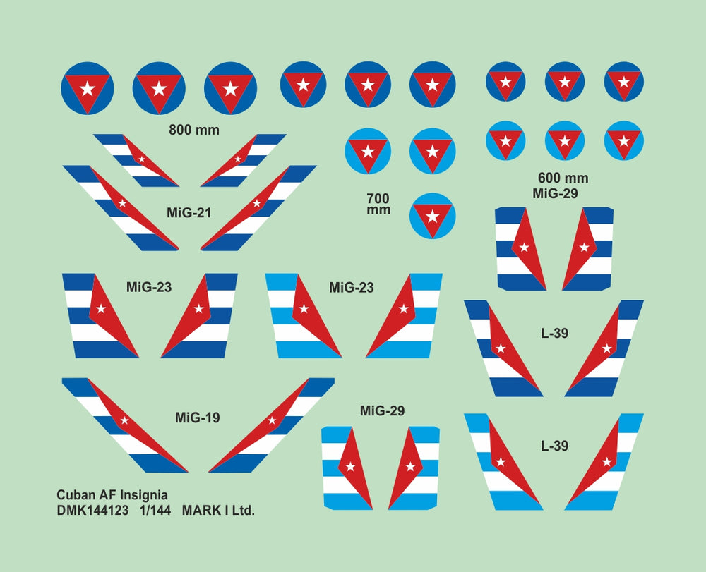 Mark I DMK144123 1:144 Cuban AF Insignia for MiG-19/21/23/29 & L-29/39