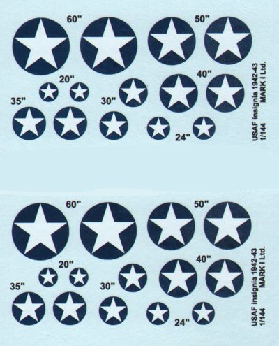 Mark I DMK14414 1:144 USAF Insignia 1942-43 Decal Set