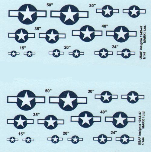 Mark I DMK14415 1:144 USAF Insignia 1943-47 Decal Set