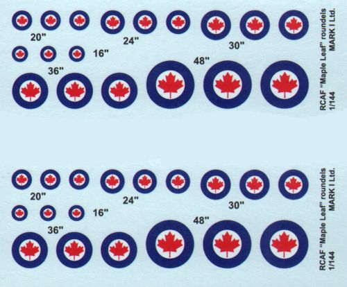 Mark I DMK14416 1:144 RCAF Maple Leaf Roundels Decal Set