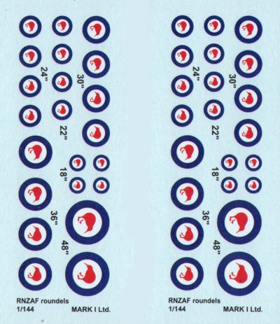 Mark I Decals DMK14418 1:144 RNZAF roundels set