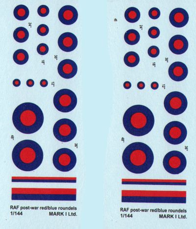 Mark I DMK14419 1:144 RAF Post-war Red & Blue Roundels & Fin Flashes