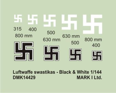 Mark I Decals DMK14429 1:144 Luftwaffe Swastikas, Black & White