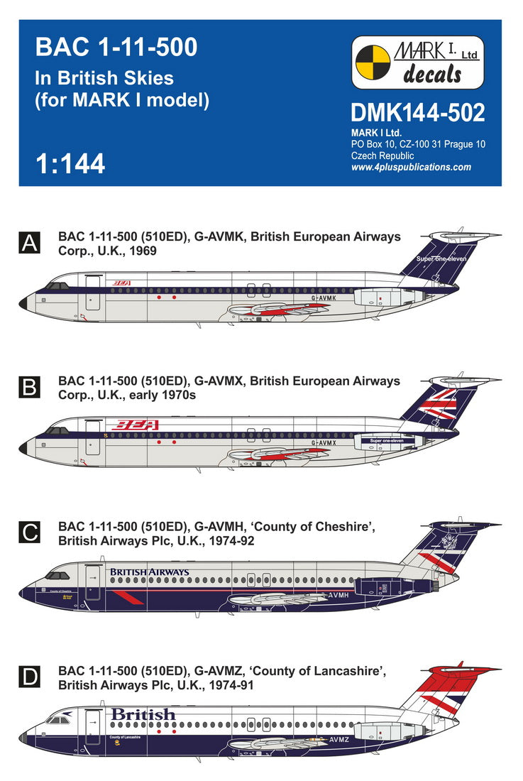 Mark I Decals DMK144502 1:144 BAC 1-11-500 'In British Skies'
