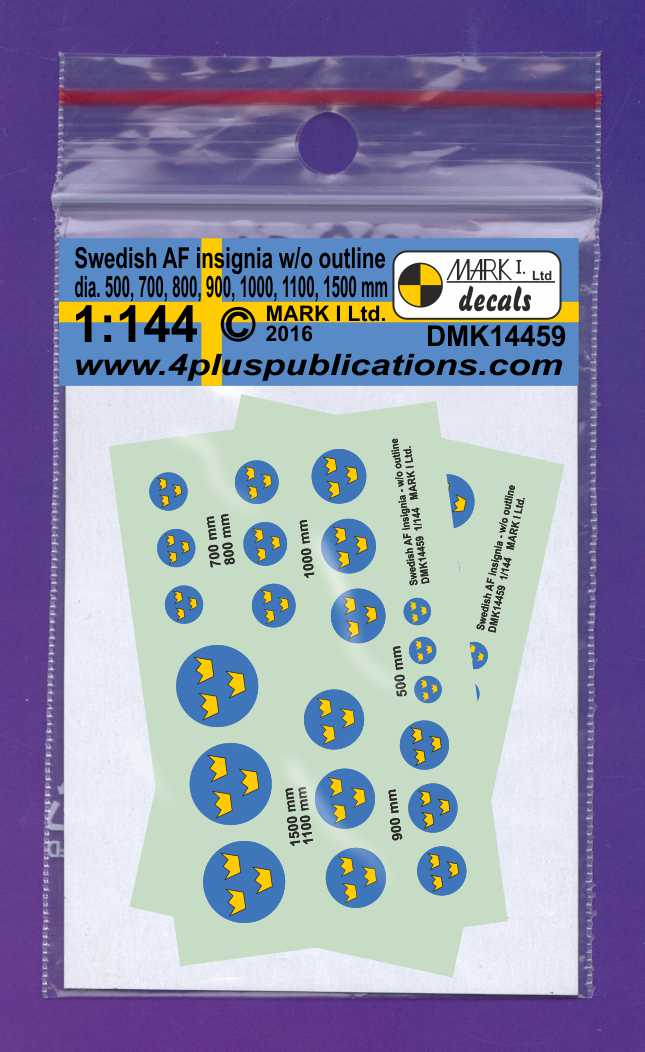 Mark I Decals DMK14459 1:144 Swedish Air Force Insignia, w/out outline