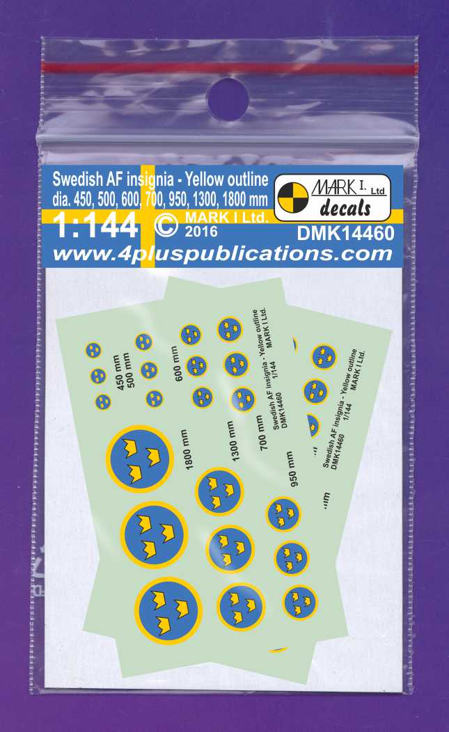 Mark I Decals DMK14460 1:144 Swedish Air Force Insignia, Yellow outline