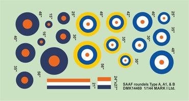 Mark I Decals DMK14469 1:144 South African SAAF roundels Type A, A1, B, 2 sets