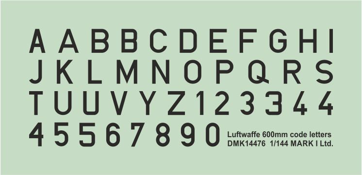 Mark I Decals DMK14476 1:144 Luftwaffe Code Letters, Black, 600mm, 2 sets