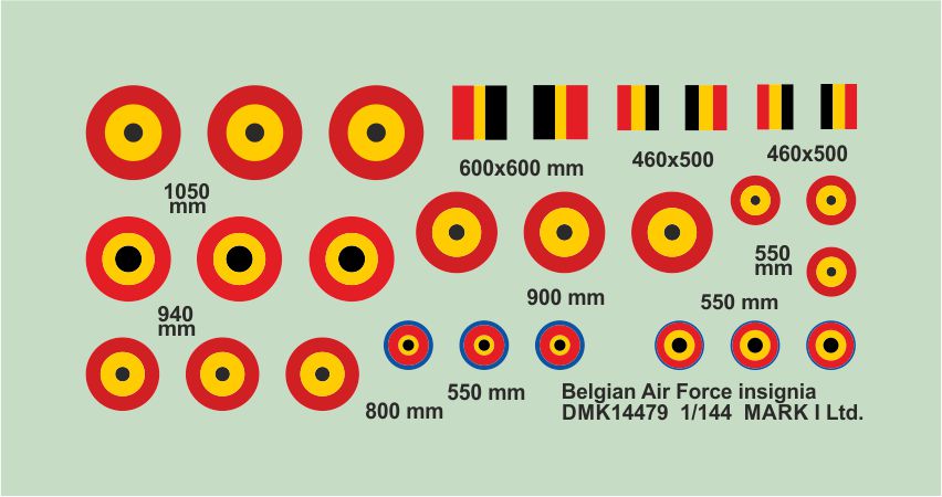 Mark I Decals DMK14479 1:144 Belgian Air Force insignia, 2 sets