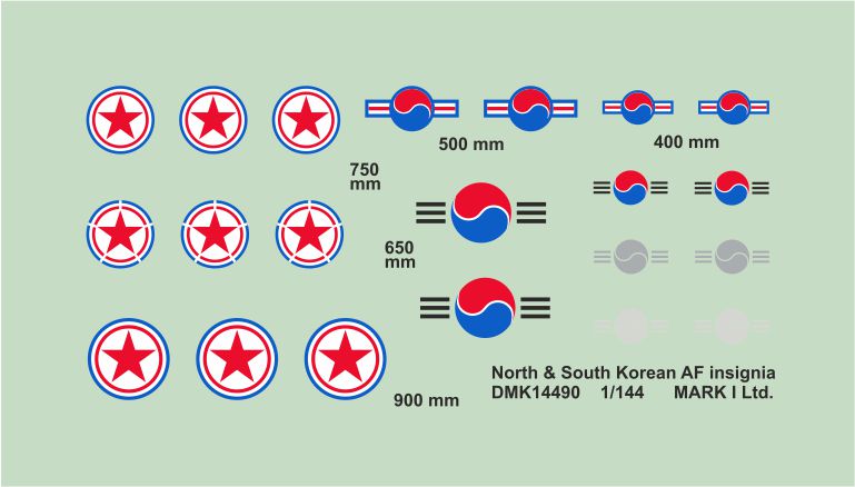 Mark I Decals DMK14490 1:144 North and South Korean AF insignia, 2 sets