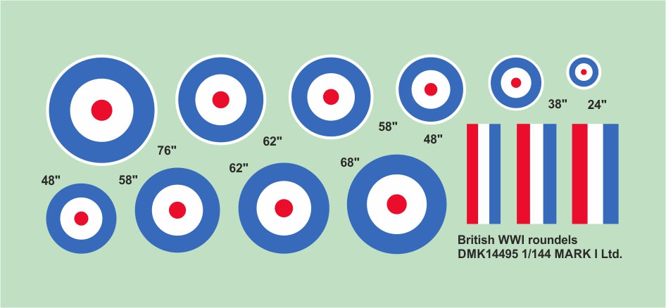 Mark I DMK14495 1:144 British WWI Roundels and Tricolour Stripes