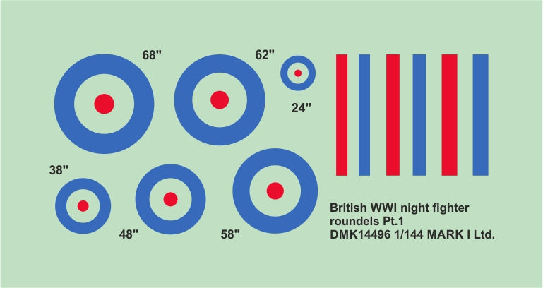 Mark I DMK14496 1:144 British WWI Night Fighter Roundels Pt.1