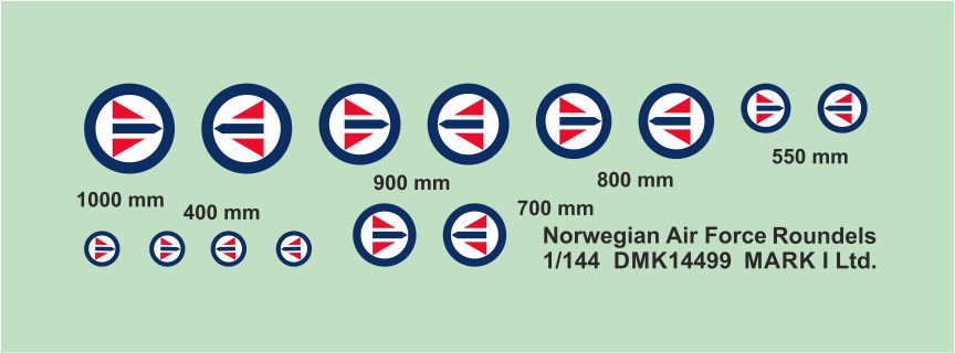 Mark I DMK14499 1:144 Norwegian AF Roundels Decal Set