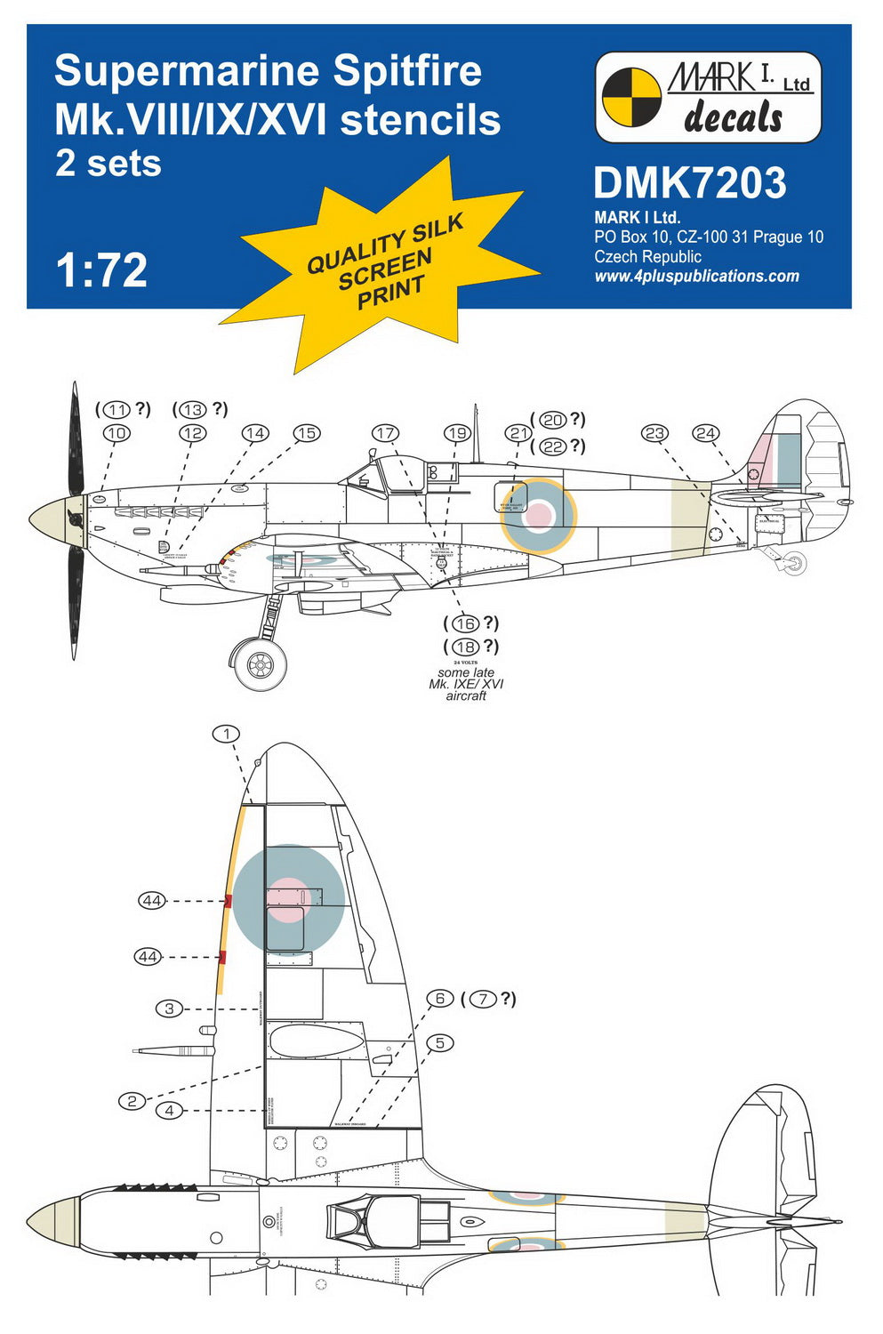 Mark I DMK7203 1:72 Spitfire Mk.VIII/IX/XVI Stencils Generic Set
