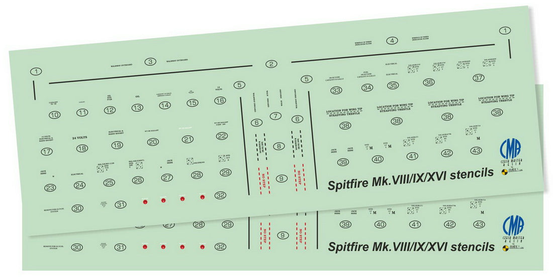 Mark I DMK7203 1:72 Spitfire Mk.VIII/IX/XVI Stencils Generic Set