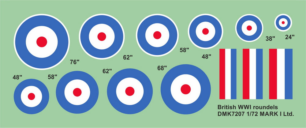 Mark I DMK7207 1:72 British WWI Roundels and Tricolour Stripes