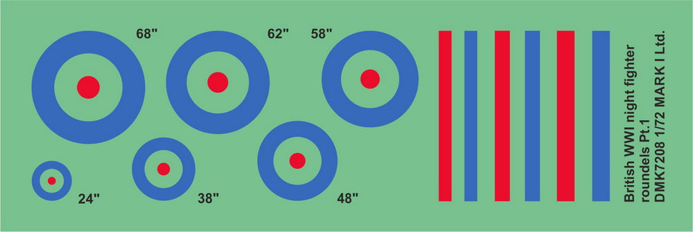Mark I DMK7208 1:72 British WWI Night Fighter Roundels Pt.1