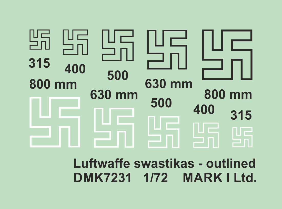 Mark I Decals DMK7231 1:72 Luftwaffe Swastikas, outlined