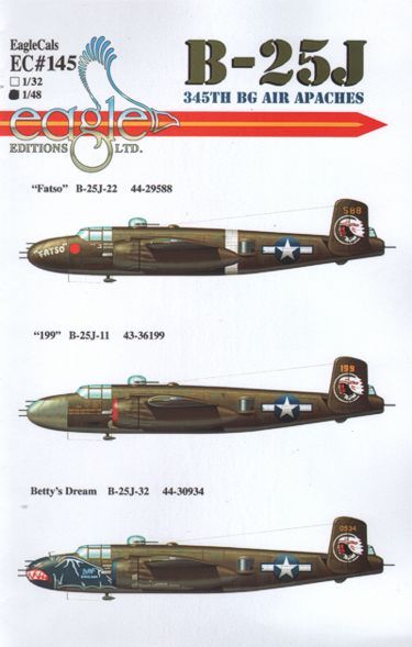 Eagle Cal EAG32145 1:32 North-American B-25J Mitchell 345th BG Air Apaches