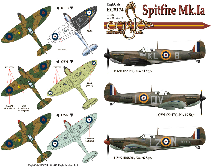 Eagle Cal EAG32174 1:32 Supermarine Spitfire Mk.Ia KL*B