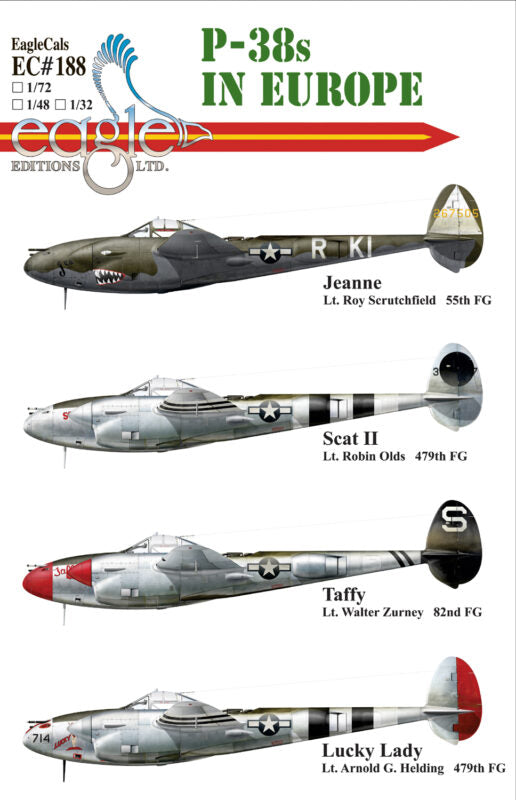 Eagle Cal EAG32188 1:32 Lockheed P-38 Lightnings in Europe Pilot Lt