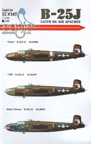 Eagle Cal EAG48145 1:48 North-American B-25J Mitchell 345th BG Air Apache