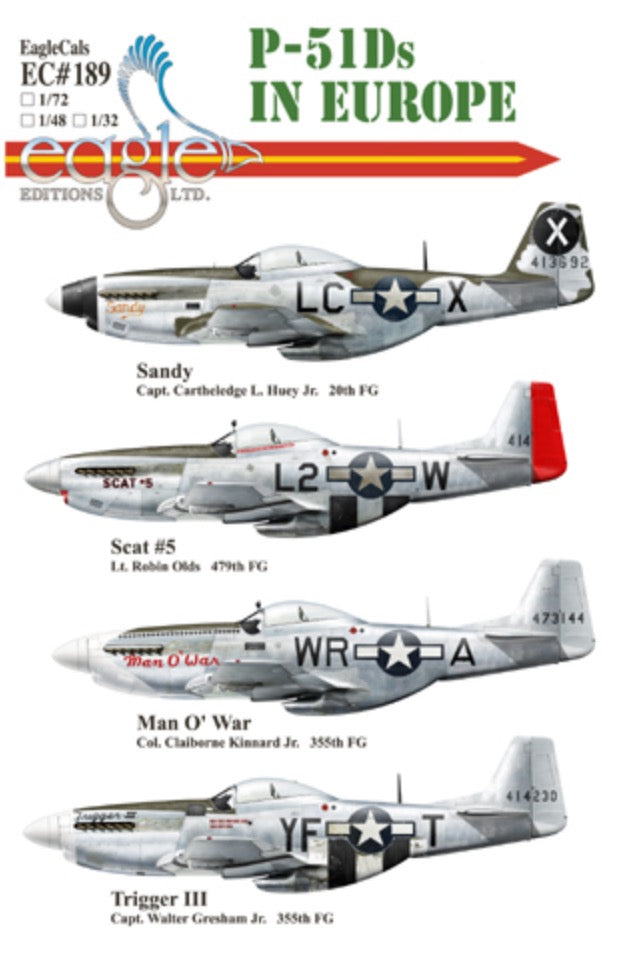 Eagle Cal EAG72189 1:72 P-51D Mustangs Sandy 20th FG Decals