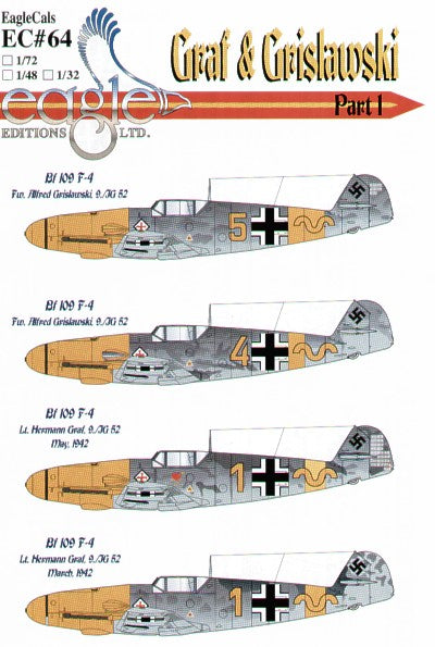 Eagle Cal EAG72064 1:72 Messerschmitt Bf-109F-4 Graf and Grislawski 9/JG 52 Pt 1