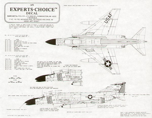 Experts Choice EC4840 1:48 F-4C Phantom 191 FIG Michigan ANG Choice of 9