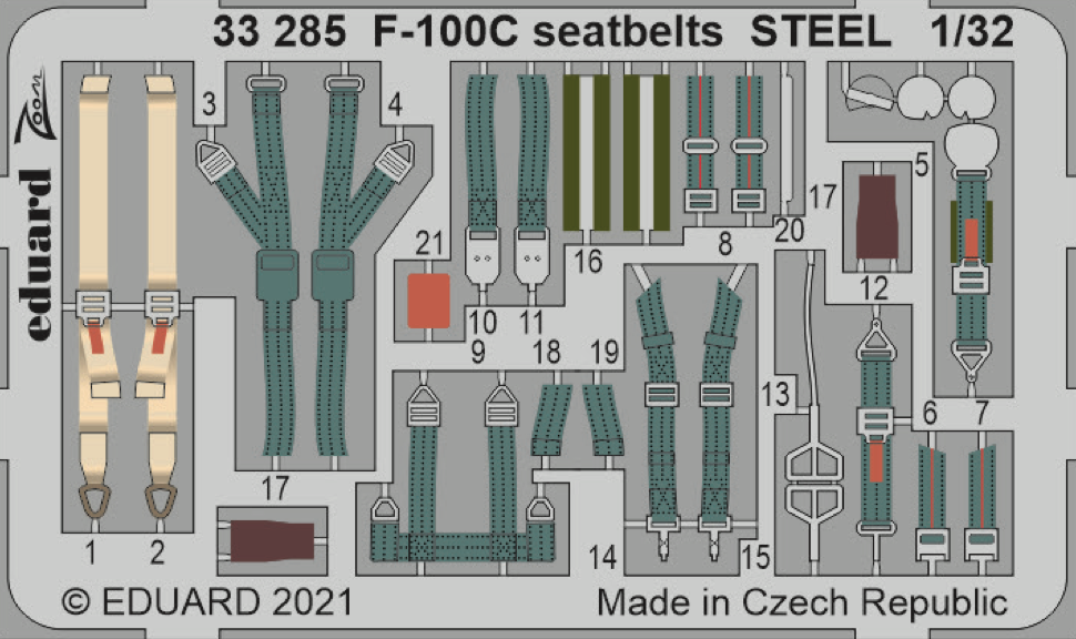Eduard ED33285 1:32 North-American F-100C Super Sabre seatbelts STEEL