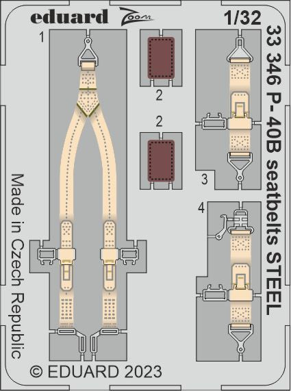 Eduard ED33346 1:32 Curtiss P-40B seatbelts STEEL