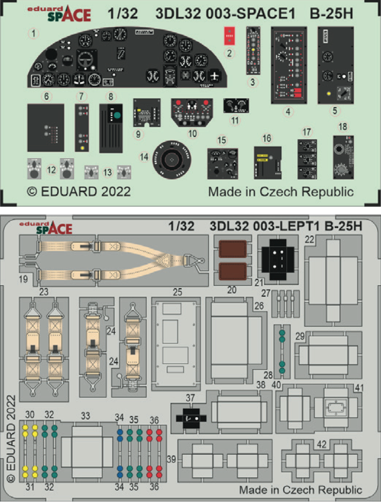 Eduard ED3DL32003 1:32 B-25H Mitchell SPACE 3D Decal & PE Set