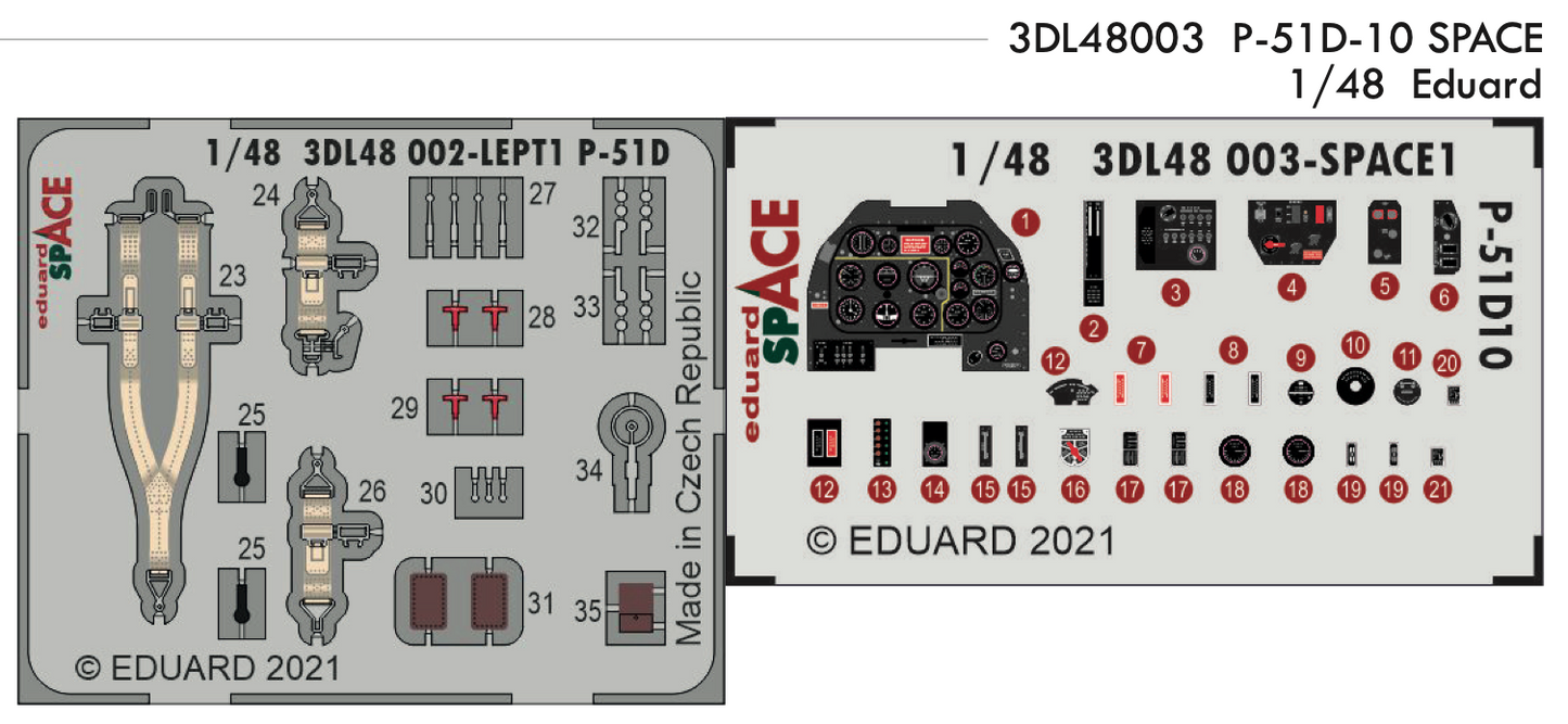 Eduard ED3DL48003 1:48 P-51D-10 Mustang SPACE 3D Decal & PE Set