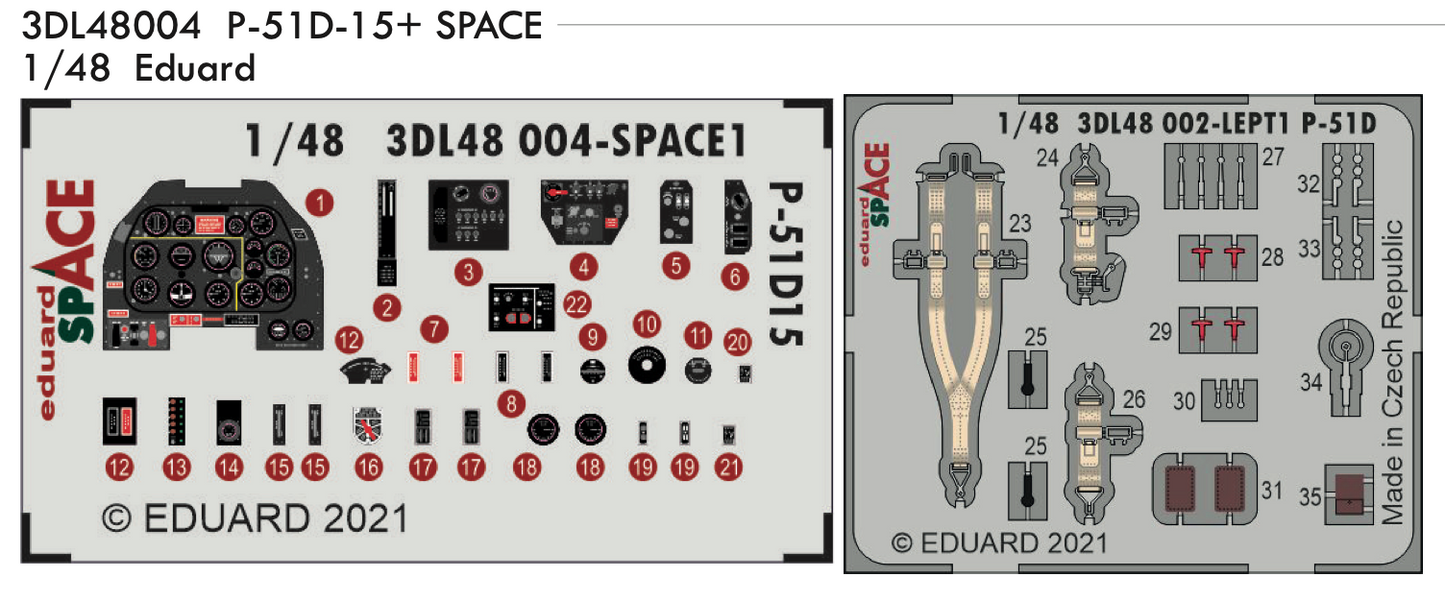Eduard ED3DL48004 1:48 P-51D-15+ Mustang SPACE 3D Decal & PE Set