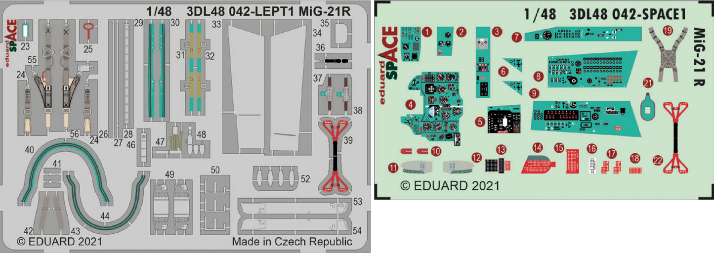 Eduard ED3DL48042 1:48 Mikoyan MiG-21R SPACE 3D Decal instruments etched parts
