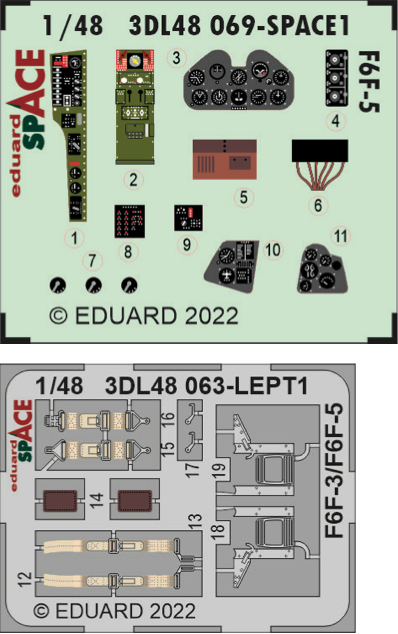 Eduard ED3DL48069 1:48 Grumman F6F-5 Hellcat SPACE 3D Decal & PE Set