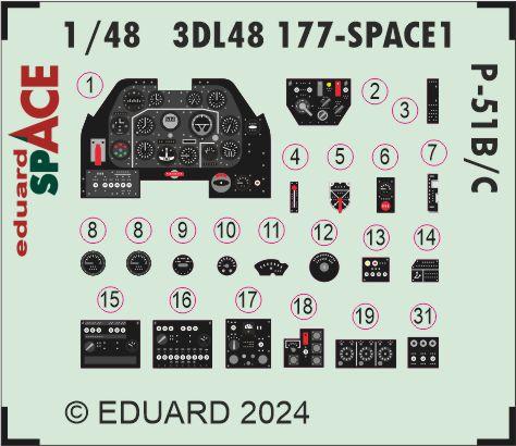 Eduard ED3DL48177 1:48 North-American P-51B/P-51C Mustang