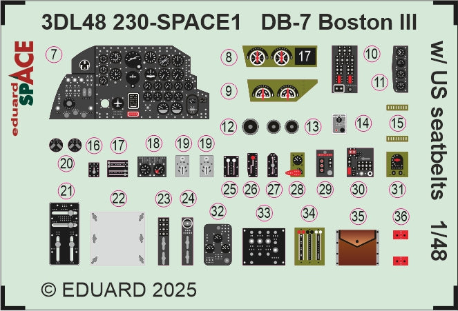 Eduard ED3DL48230 1:48 Douglas Boston III/US DB-7B with US seatbelts SPACE set