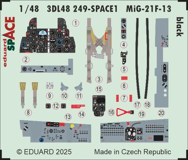 Eduard ED3DL48249 1:48 Mikoyan MiG-21F-13 black SPACE set