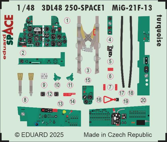 Eduard ED3DL48250 1:48 Mikoyan MiG-21F-13 turquoise SPACE set