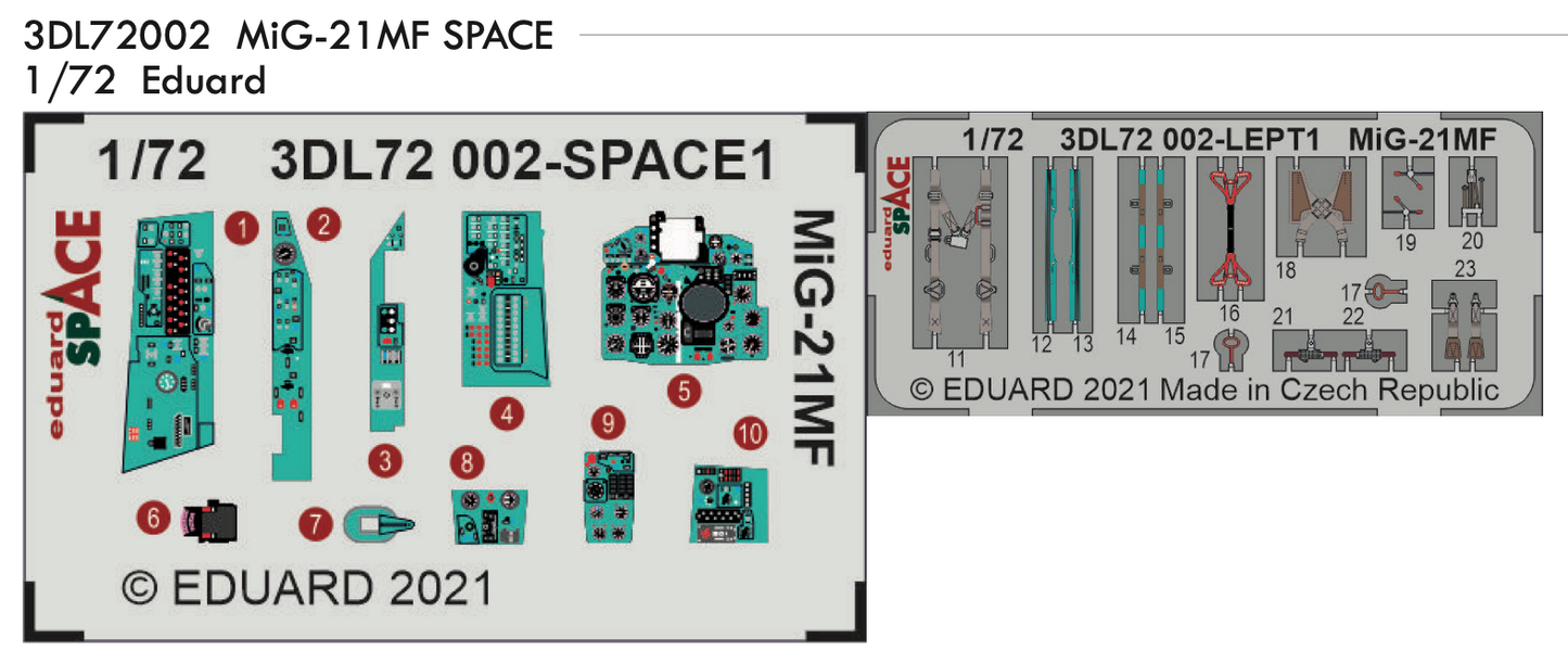 Eduard ED3DL72002 1:72 Mikoyan MiG-21MF SPACE 3D Decal instruments etched parts
