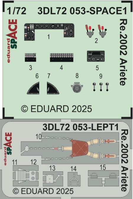 Eduard ED3DL72053 1:72 Reggiane Re.2002 Ariete SPACE seatbelts and instruments