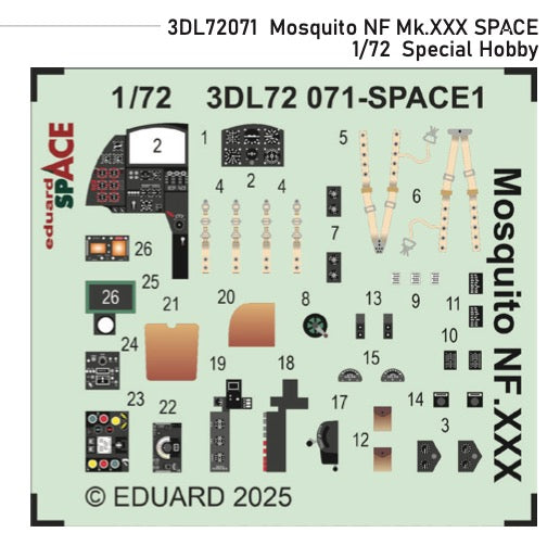 Eduard ED3DL72071 1:72 de Havilland Mosquito NF Mk.XXX SPACE set