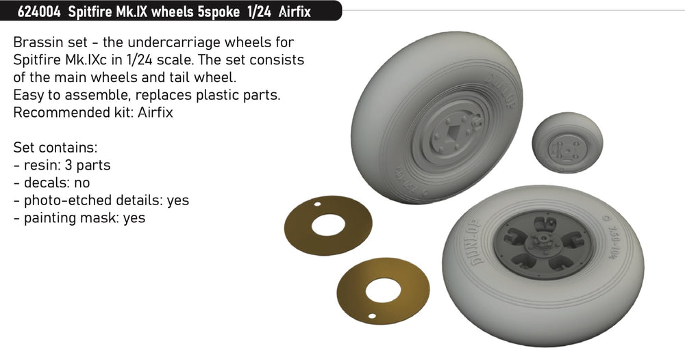 Eduard Brassin ED624004 Supermarine Spitfire Mk.IXc wheels 5 spoke 1:24