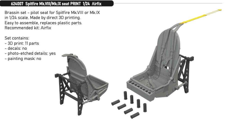 Eduard Brassin ED624007 Supermarine Spitfire Mk.VIII/Mk.IX seat 3D-Printed 1:24