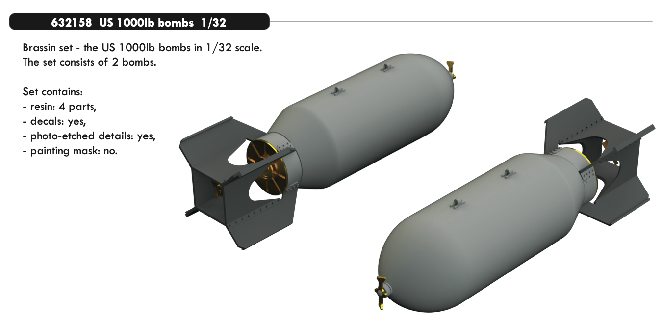 Eduard Brassin ED632158 1:32 US 1000lb bombs