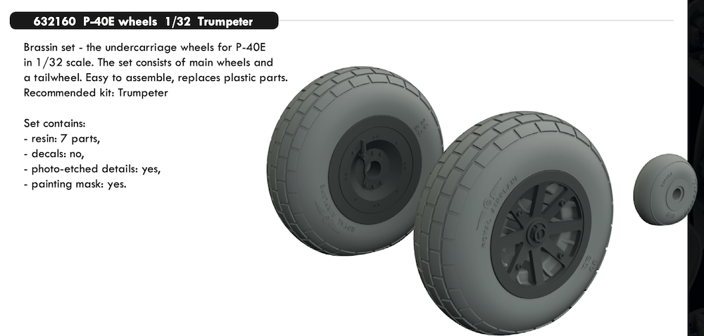 Eduard Brassin ED632160 1:32 Curtiss P-40E wheels with weighted tyre effect